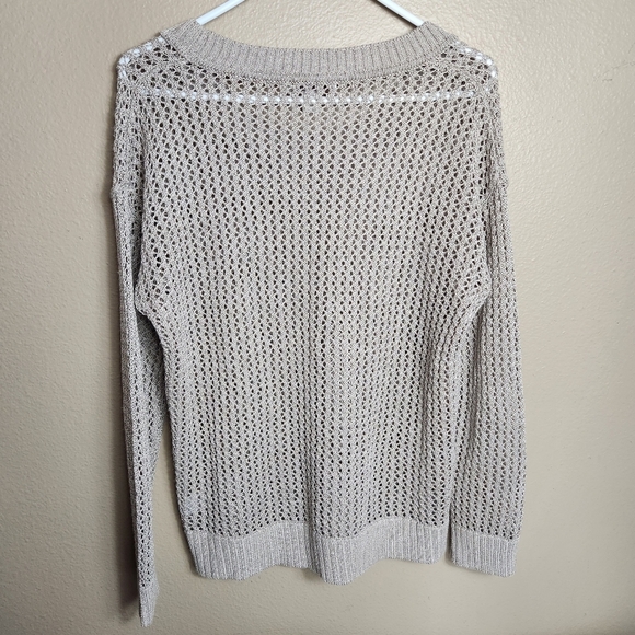 Coldwater Creek Wmns Beige Ramie Blend Crochet Open Knit Crewneck LS Sweater |M| - Picture 4 of 6